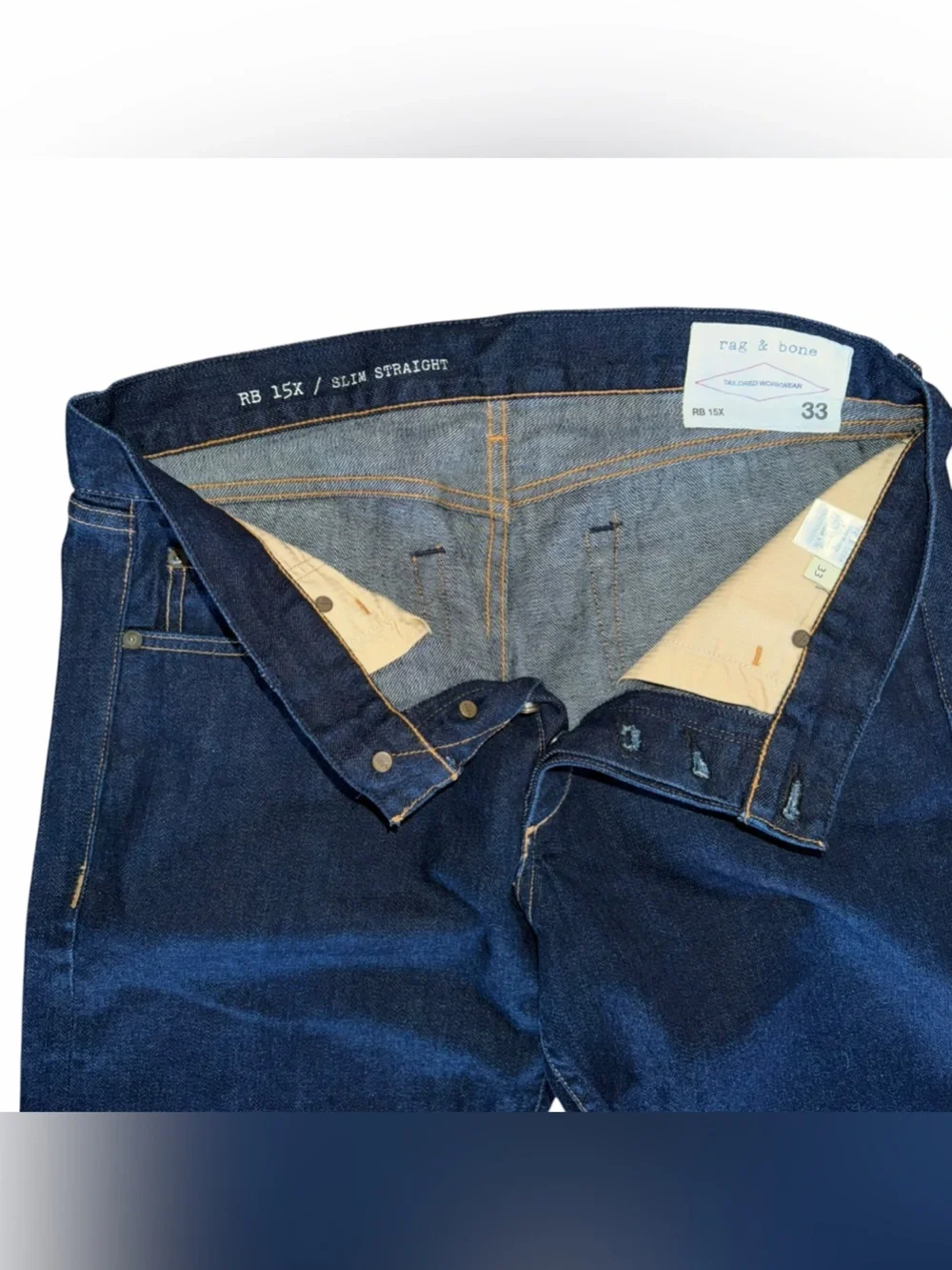 Rag & Bone RB15X Slim Straight Jeans Men’s 33 Dark Wash Selvedge Made USA